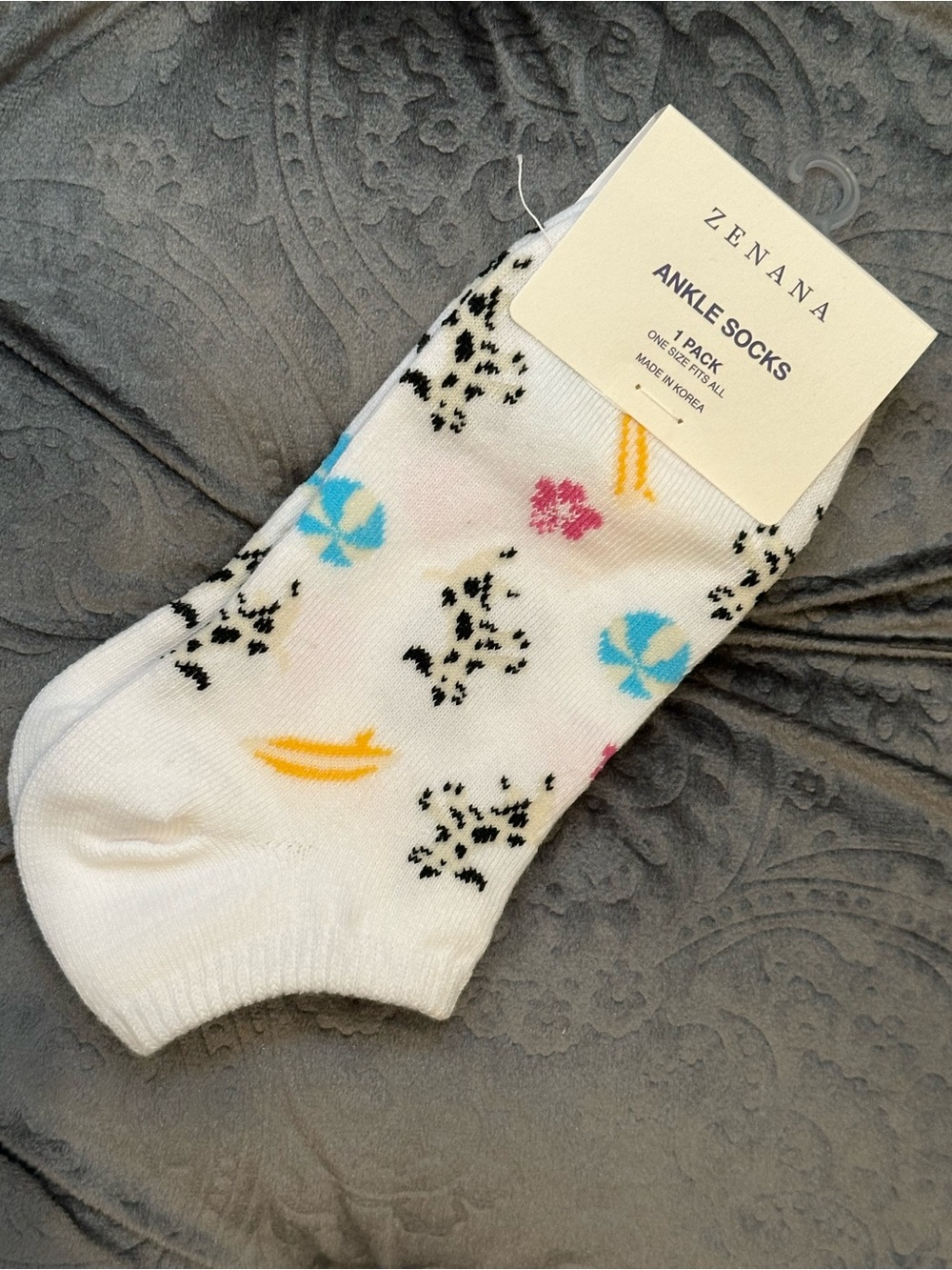 NWT Zenana Outfitters White Ankle Socks with Multi-Color Prints